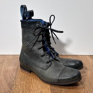 John Fluevog x Mini Cooper BBC Radio 6 Eyelet Black Leather Boots Mens US 7.5
